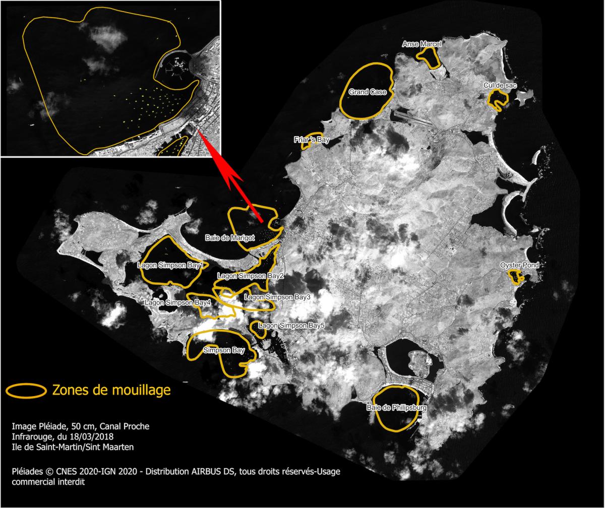 photo satellite des zones de mouillages